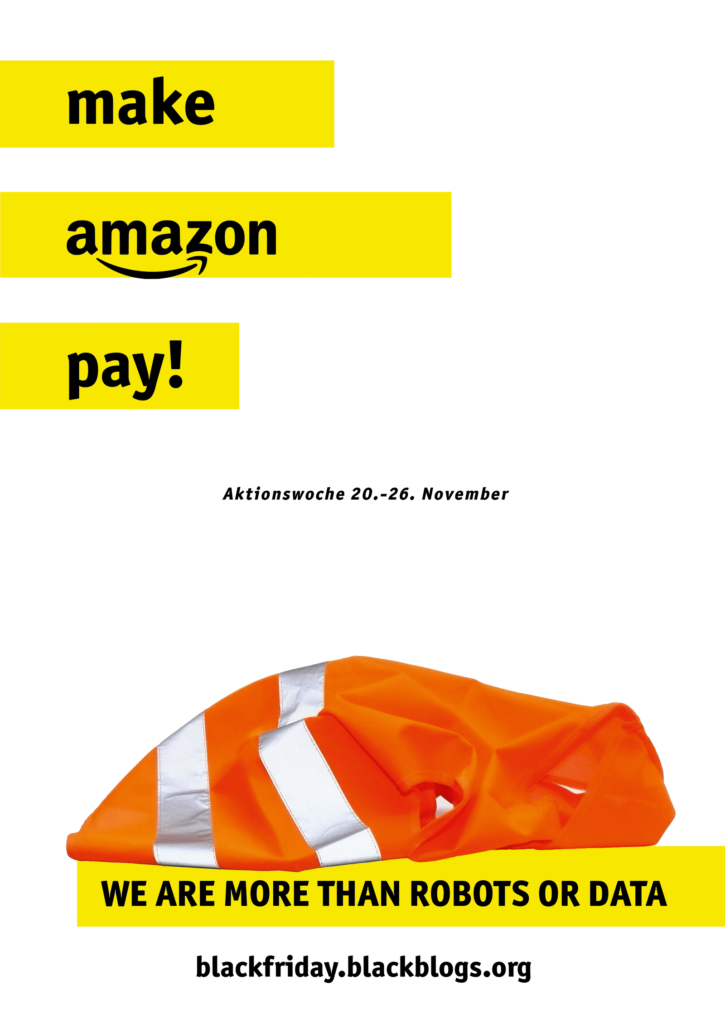 Plakat zur Aktionswoche im November 2017 "Make Amazon Pay"